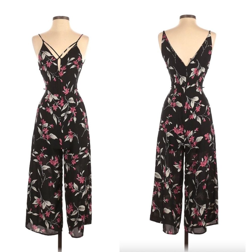 Sienna Sky Sienna Sky Black Floral Wide Leg Crop Jumpsuit Cut Out XS